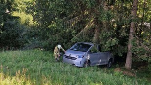 Erst ein Baum stoppte die unfreiwillige Fahrt des Kleinbusses.