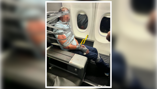 Ein Passagier musste aufgrund eines Ausrasters auf seinem Sitz im Flugzeug fixiert werden.