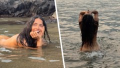 Hollywood-Star Salma Hayek feiert ihren runden Geburtstag mit einem Nacktbade-Auftritt im Meer.