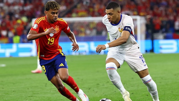 Lamine Yamal (l.) und Kylian Mbappe (r.) bei der EURO 2024
