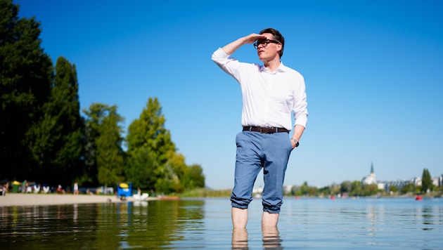 Klima- und Bäderstadtrat Jürgen Czernhorszky (SPÖ) im Strandbad Alte Donau (Wassertemperatur: 24 ...