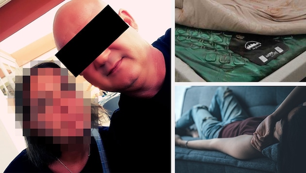 Auf diesem Wasserbett (rechts oben) fand die 39-Jährige einen grausamen Tod – ihr Ehemann sitzt ...
