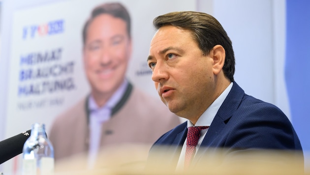 Manfred Haimbuchner präsentierte den ersten Teil der neuen FPÖ-Plakatkampagne.