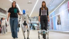 Der humanoide Roboter ist 1,25 Meter hoch, der Hund hat Spanielgröße.