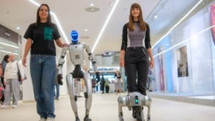 Der humanoide Roboter ist 1,25 Meter hoch, der Hund hat Spanielgröße.