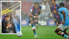 Barcas Raphina (Mitte) war das Wetter relativ wurscht – er zauberte gegen Feyenoord auch im ...