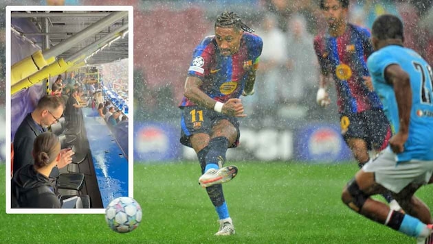 Barcas Raphina (Mitte) war das Wetter relativ wurscht – er zauberte gegen Feyenoord auch im ...