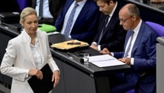 AfD-Chefin Alice Weidel und Bundeskanzler Friedrich Merz gerieten in der Bundestagsdebatte nach ...