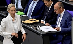 AfD-Chefin Alice Weidel und Bundeskanzler Friedrich Merz gerieten in der Bundestagsdebatte nach ...
