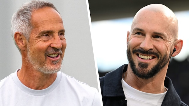 The coaches of Eintracht Frankfurt and TSG Hoffenheim: the Austrians Adi Hütter and Christian ...