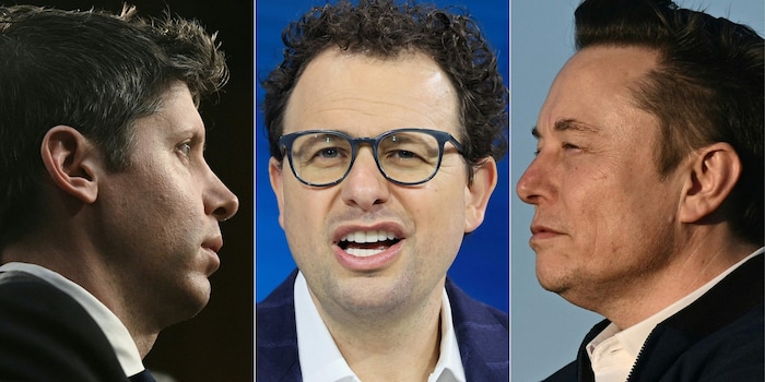Altman (OpenAI, links), Amodei (Anthropic, Mitte) und Musk (XAI/Grok, rechts) sind sich ...