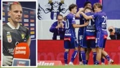 Die Wiener Austria jubelt über den 2:1-Sieg – sehr zum Unverständnis von Lustenau-Goalie Domenik ...