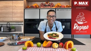 Bei Peter Lehner wird es herbstlich: ein zartes Carpaccio auf einer cremigen Kürbiscreme mit ...