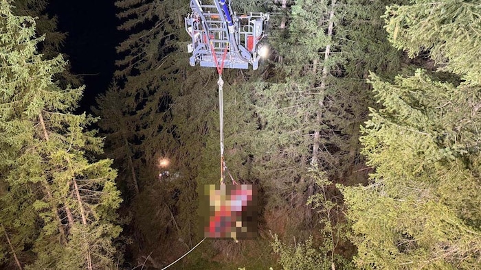 Die FF Matrei startete umgehend eine Tiefenrettung mittels Drehleiter in Kombination mit dem ...