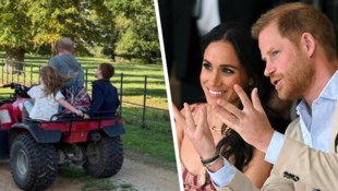 Prinz Harry und Herzogin Meghan bringen ihre Kinder in der Früh im Auto zur Schule. Bewacht von ...
