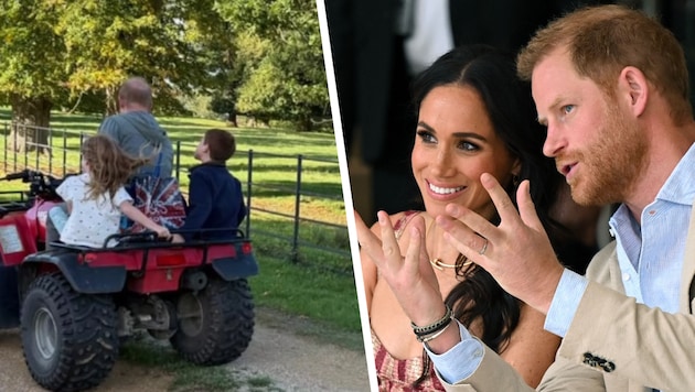 Prinz Harry und Herzogin Meghan bringen ihre Kinder in der Früh im Auto zur Schule. Bewacht von ...