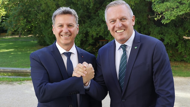 Kärntens Landeshauptmann Daniel Fellner (li.) zu Gast in Graz bei Mario Kunasek