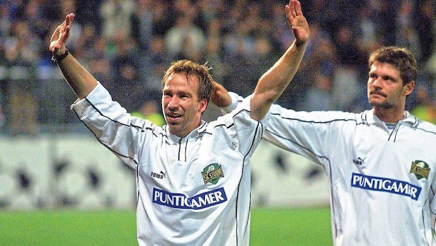 Roman Mählich und Hannes Reinmayr jubelten 1999 über einen historischen Sieg gegen Olympique ...