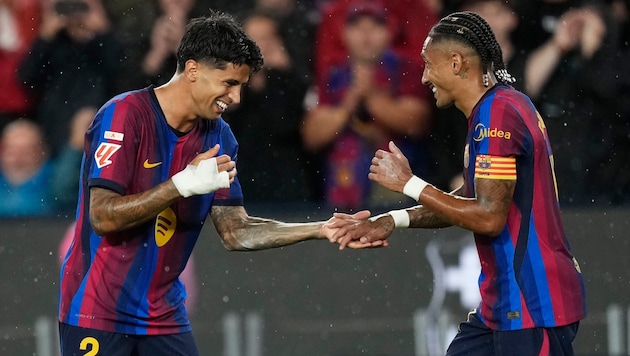 Joao Cancelo (l.) und Raphinha (r.) brachten es zusammen auf fünf Treffer.