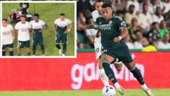 Kylian Mbappe und Vinicius Junior verdeckten ihr Shirt.