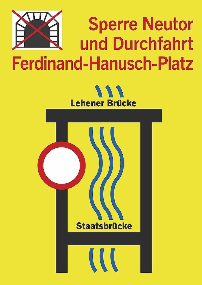 So sieht die neue Beschilderung für Durchfahrtssperre am Ferdinand-Hanusch-Platz aus.