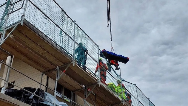 The injured man was carefully rescued.