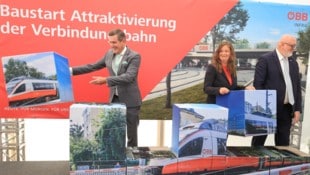 Verkehrsminister Peter Hanke, Stadträtin Ulli Sima (beide SPÖ) und ÖBB-Chef Andreas Matthä ...