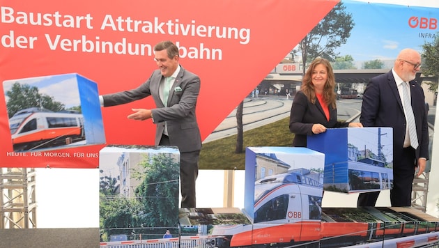 Verkehrsminister Peter Hanke, Stadträtin Ulli Sima (beide SPÖ) und ÖBB-Chef Andreas Matthä ...