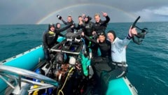 „Sardine Run“ in Südafrika: Wie ein imaginärer Schutzschild spannt sich der mächtige Regenbogen ...