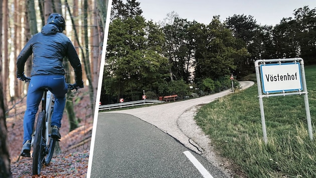 Über eine asphaltierte Straße führt der Weg weiter über einen Forstweg. Dieser ist aber für ...
