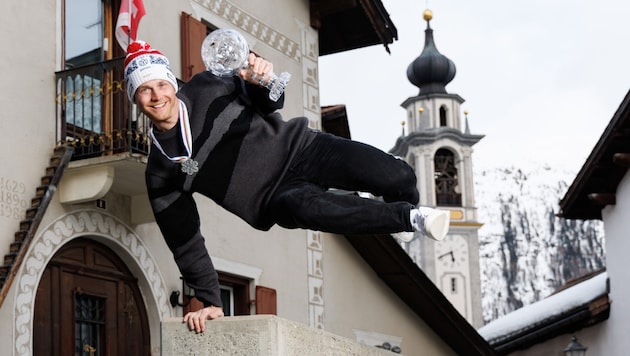 Eine Kristallkugel sowie zwei WM-Silberne hat Arvid Auner mit seinen Schräglagen am Snowboard ...