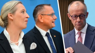 Himmelhoch jauchzend und zu Tode betrübt: Die AfD-Chefs Weidel und Chruppala (li.) schweben auf ...
