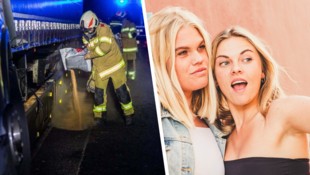 Der verunfallte Lkw-Lenker hatte Bilder von mehreren Blondinen auf seinem Fahrzeug befestigt.