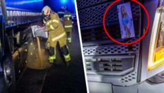 Der verunfallte Lkw-Lenker hatte Bilder von mehreren Blondinen auf seinem Fahrzeug befestigt. © ...
