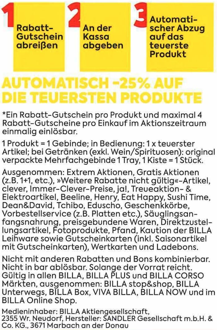 Auf der Rückseite der neuen Rabattmarkerl steht, für welche Artikel man sie nicht einsetzen ...