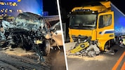 Das komplett demolierte Auto und der beschädigte Lkw. Der Pkw-Lenker hatte keine ...