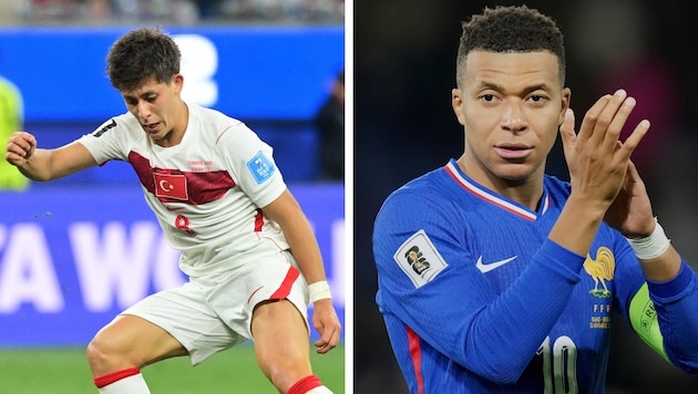 Arda Güler (links) trifft auf Real-Teamkollegen Kylian Mbappe.