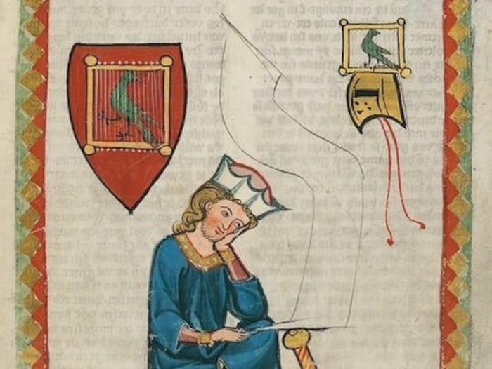 Minnesang – die ritterlich-höfische Liebeslyrik des Mittelalters. Hier abgebildet Walther von ...