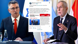 Van der Bellen steht in der Kritik. Mitte: das Statement von Israels Außenminister Saar (li.) ...