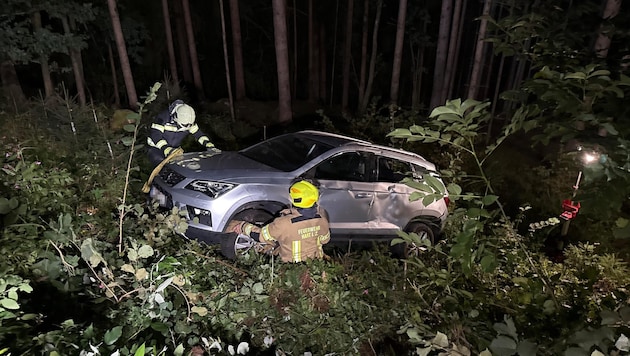 Die Frau stürzte mit ihrem Pkw in den Wald ab.