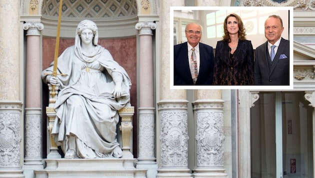 Ex-Justizminister Wolfgang Brandstetter (li.), Rechtsanwältin Linda Poppenwimmer und Organisator ...