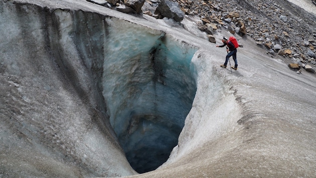 Eine „Gletschermühle“ am Gepatschferner, Gletscher in den Ötztaler Alpen