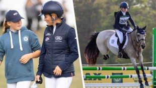 Mia Grace Tindall mit ihrer Mutter Zara Tindall (linkes Bild) und auf ihrem Pony „Bunny Two ...