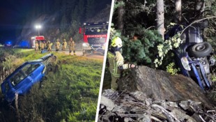 Das Auto stürzte rund 20 Meter in den angrenzenden Wald ab.