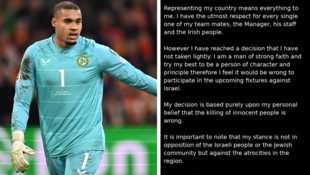 Gavin Bazunu wird der irischen Nationalmannschaft gegen Israel nicht zur Verfügung stehen.