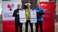 LH Maurizio Fugatti (Trentino), Euregio-Präsident LH Anton Mattle (Tirol) und Südtirols LH Arno ...