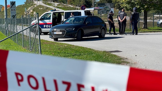 Der abgesperrte Bikepark in Bergheim – die Polizei ist vor Ort.