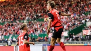 Affengruber jubelt über sein 1:0 gegen den Kosovo.