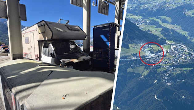Das Wohnmobil wurde durch den Brand massiv beschädigt. Der Rauch war auch vom Berg aus gut zu ...