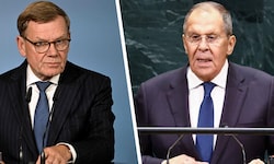 Russlands Außenminister Sergej Lawrow (re.) traf mit dem deutschen Außenminister Johann Wadephul ...